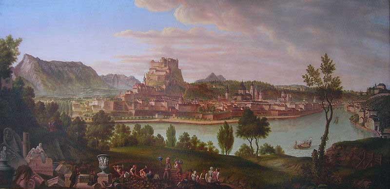 Johann Michael Sattler Ansicht von Salzburg vom Burglstein aus, oil painting picture